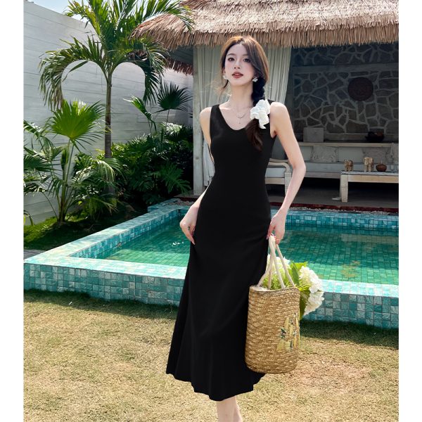 Temperament long dress pinched waist vest for women